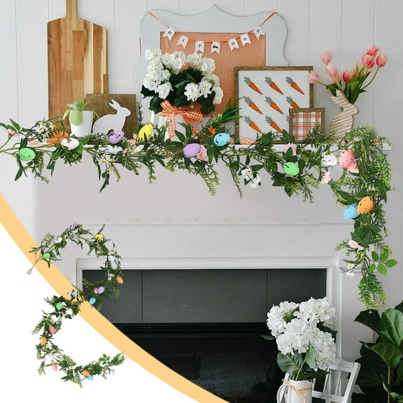 PATLOLLAV Easter Eggs Garland,78.7 Inch Easter Spring Assorted Branches Easter Egg Garland,Artificial Spring Floral Vine Faux Greenery Leaves Wreath for Mantle,Fence,Stairway,Wedding Arch