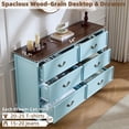 thumbnail image 3 of Joaxswe 6 Drawers Dresser for Bedroom, 54" Wide Wood Chest of Drawers w/Antique Brass Tone Handle, for Bedroom, Living Room, Light Blue, 3 of 9