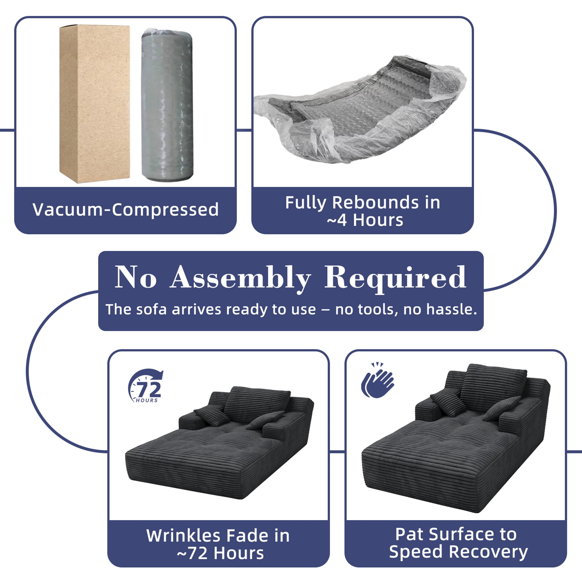 67'' Oversized Chaise Lounge Chair Indoor, Cloud Plush Corduroy Upholstered Sofa Bed, Modern Deep Seat Sofa with Back Cushion, Pillows, Cozy Sleeper Couch for Living Room, No Assembly Required, Grey