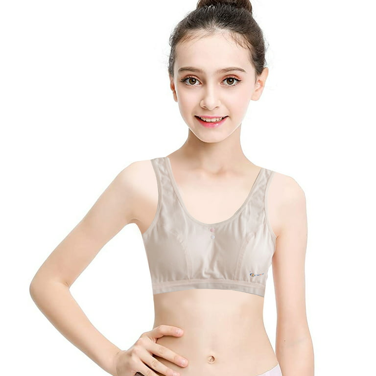 FZFLZDH Cotton Girls' Bralette Comfortable Teens Underwear Vest-style Sport  Bra No Underwire Padded for 8-15 Years old 