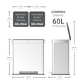 thumbnail image 6 of Qualiazero Kitchen Trash Can, 16 Gallon Stainless Steel Step Dual Compartment Reclcying Garbage Bin with Soft Close Lid, Silver, 6 of 12