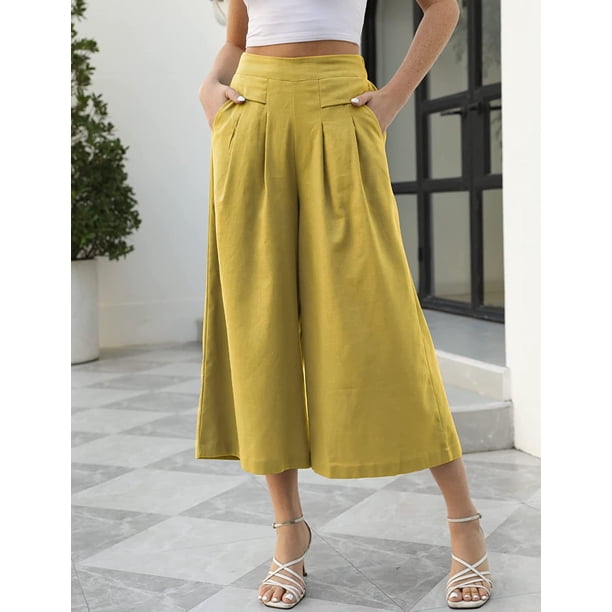 Pantalones de mujer de algodón elásticos con cintura ancha y largo hasta el tobillo, pantalones de trabajo con bolsillos, pantalones casuales, pantalones holgados para mujer