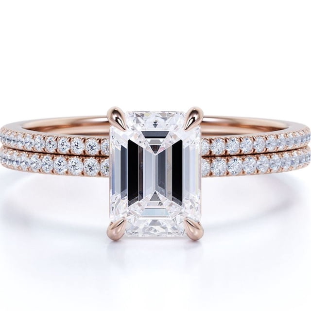 Anillo nupcial JeenMata con engaste de 4 puntas circonita cúbica 1.5 quilates en oro rosa 18 K sobre plata