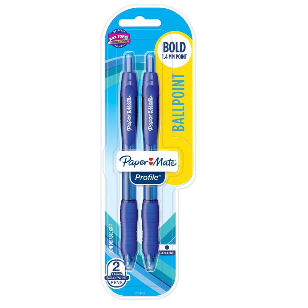Paper Mate Profile Retractable Ballpoint Pens Bold (1.4mm) Blue 2 Count