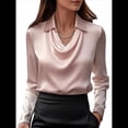 thumbnail image 3 of Camisas Elegantes de Larga con Cuello de Color Liso para Mujer, Camisetas Formales de Trabajo, Blusas Casuales de Oficina Rosa L, 3 of 6