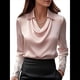 thumbnail image 3 of Camisas Elegantes de Larga con Cuello de Color Liso para Mujer, Camisetas Formales de Trabajo, Blusas Casuales de Oficina Rosa L, 3 of 6