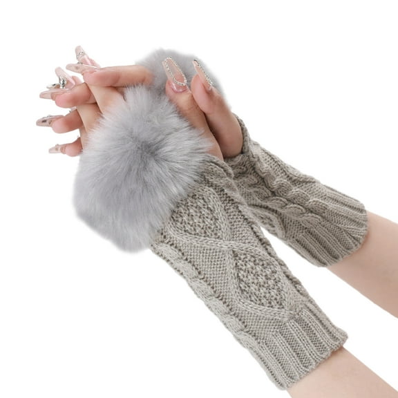 PMVFHDE Autumn Winter Knitted Gloves Women Short Long Sleeve Style, Warm Fingerless Arm Sleeves Grey,One Size
