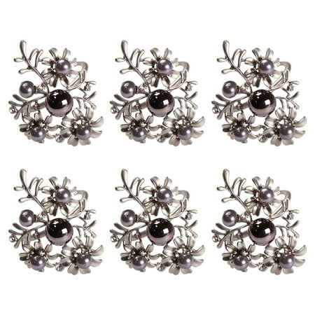 

HUONA 6Pcs Napkin Rings Pearl Flower Napkin Rings Alloy Napkin Holders for Dinner Plate Table Towels and Napkins Decoration Kitchen Tableware Wedding Dining Banquet Decors Gray