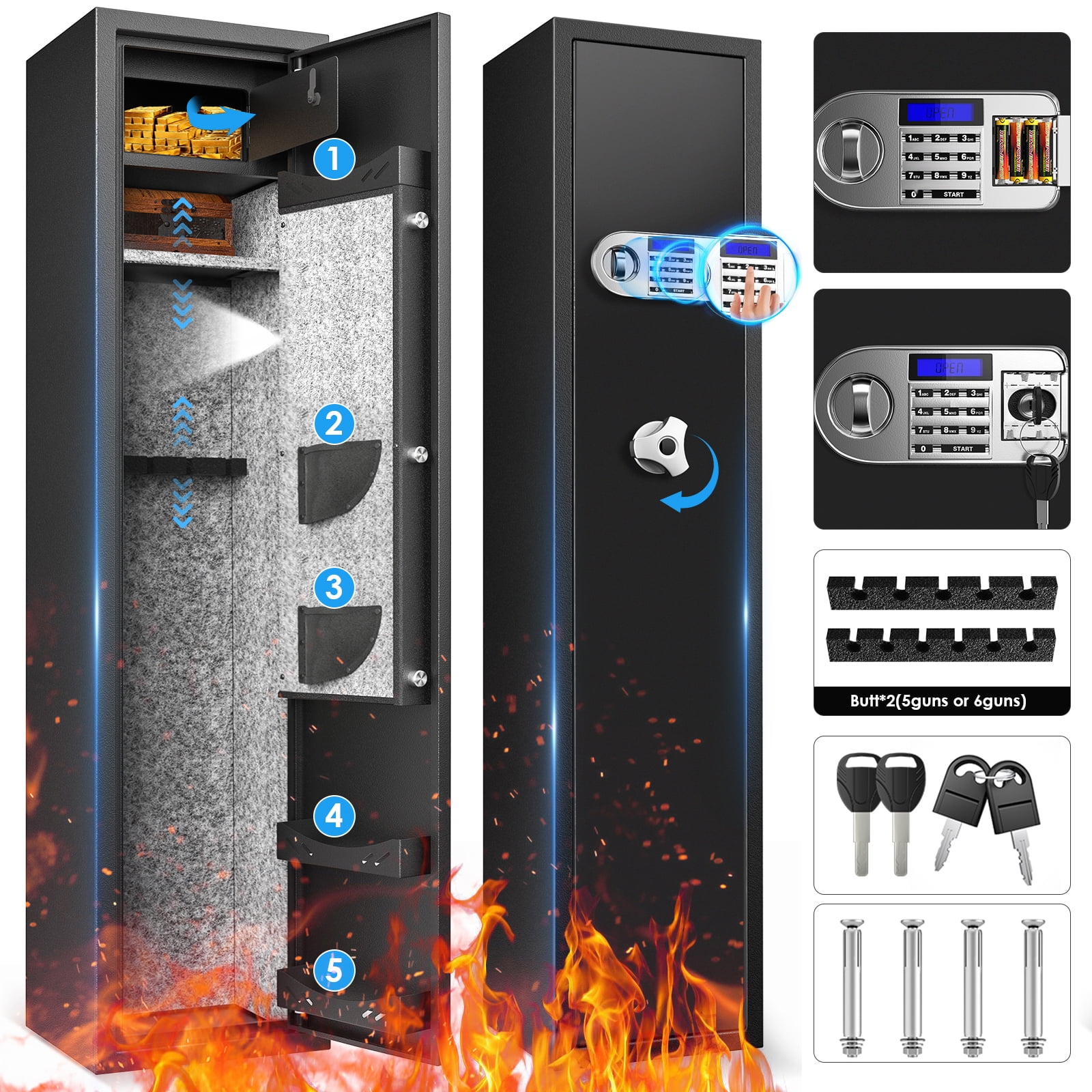 TELAM Gun Safe for 6 Rifle, Fireproof Gun for Long