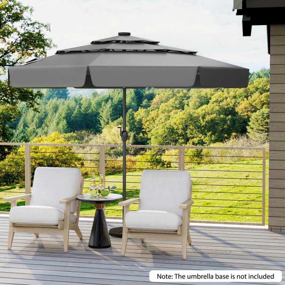 Spaco 10 Feet Solar Patio Umbrella with 3-Tier Vented Top, Outdoor Shade, Gray