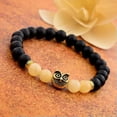 thumbnail image 2 of EOEMY Men Women 8mm Natural Round Gemstone Bead Handmade Beads Bracelets Charm Jewelry-Golden Owl + Black Stone Elastic, 2 of 3