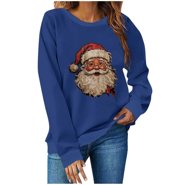 Chandails en Molleton de Noël pour Femmes Mode de Noël Manches Longues Col Rond T-Shirt avec Coupe Ample et Chandail en Molleton Sans Capuche TShirts pour Femmes