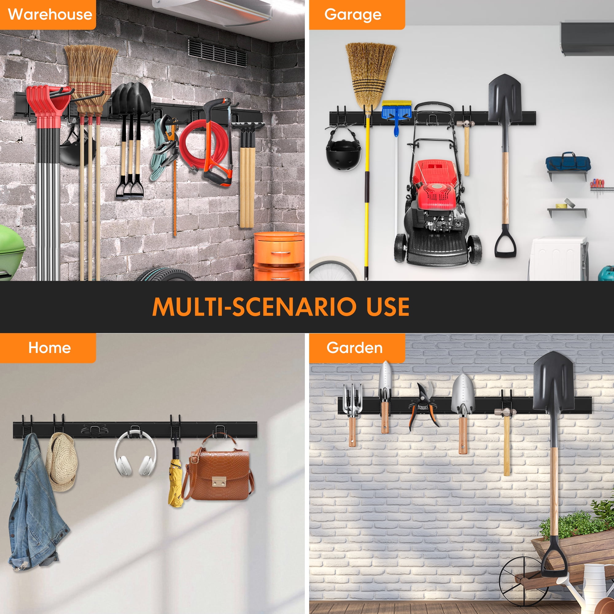 Riousery Garage Storage & Tool Organizer Wall Mount, 48-Inch Heavy Duty Steel Tool Hangers for Garage Wall, 6 Adjustable Hooks Tool Rack (450 LBS)