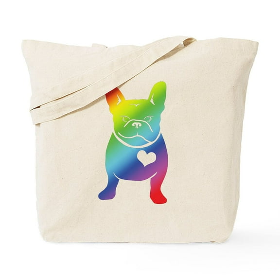 CafePress - French Bulldog Love Cartoon RAINBOW Tote Bag - Unisex Canvas Tote Bag, Beige, 1-Piece