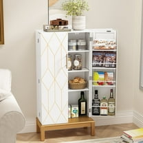 HLR 45" Kitchen Pantry Cabinet with Doors and Adjustable Shelves, Food Storage for Dining Room, White