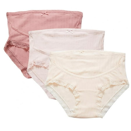 

3-Pack Women Ribbed Cotton Maternity Panties High Waist Full Coverage Briefs Lace Trim Pregnancy Underwear