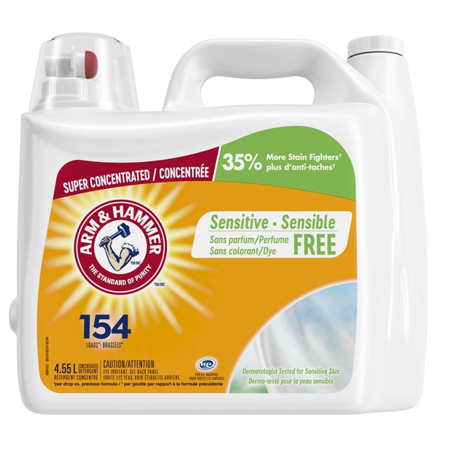 Arm & Hammer Sensitive Skin Scent and Dye Free Liquid Laundry Detergent, 154 Loads, 4.55 L