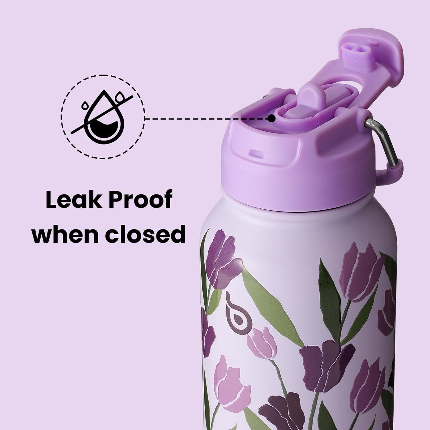 BOTTLE BOTTLE 32 oz Insulated Water Bottle Stainless Steel Sport Water Bottle with Straw Dual-use Lid Design for Gym with Pill Box (Purple Tulips)
