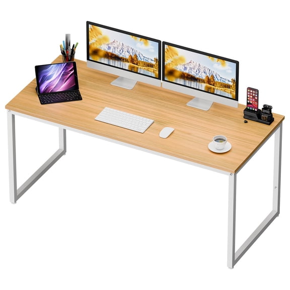 HOWEN 55-inch Computer Desk, Modern Simple Style Writing Desk PC Table for Home Office in Natural, Spacious Workstation with Sturdy Legs