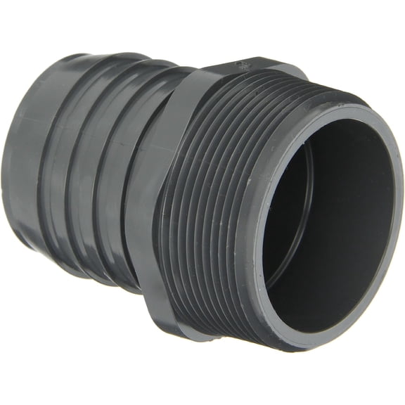 Dura 1436 Series PVC Tube Fitting, Adapter, Schedule 40, Gray, 1" Barbed x NPT Male (Four Pack)