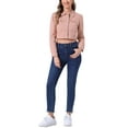 thumbnail image 2 of INSPIRE CHIC Women's Denim Jacket Puff Long Sleeve Cropped Length Washed Western Jacket S Pink, 2 of 6
