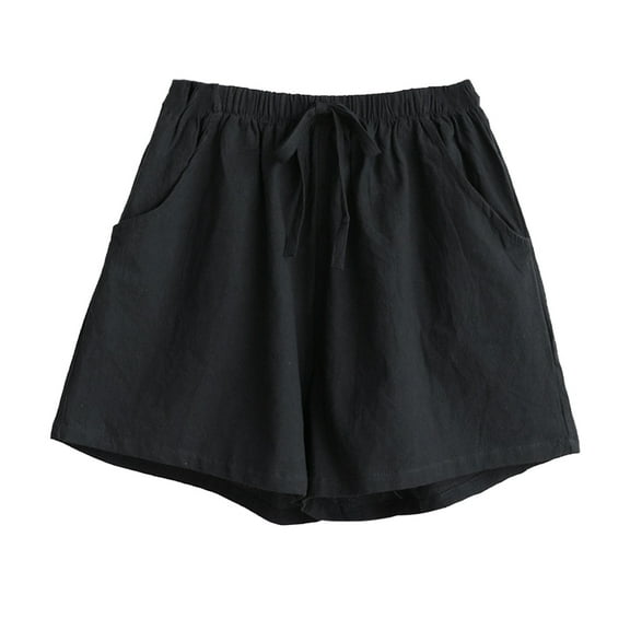 1Pc Cotton Linen Shorts Women Summer Loose Pants Casual Shorts Breathable Short Trouser Fashion Costume for Lady (Size L, Black)
