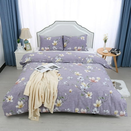 Unique Bargains 100 Cotton Reversible 3 Pcs Floral Duvet Cover