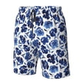 thumbnail image 4 of Balery Blue Ink Flowers Traje de Baño Estilo Hawaiano para Hombre, Shorts de Secado Rápido con Bolsillos-Medium, 4 of 6