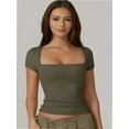 thumbnail image 6 of Women Square Neck Crop Top Short Sleeve T Shirts Slim Fitted Tops Cute Summer Basic Tees Trendy, 6 of 6