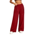 thumbnail image 2 of BXJX Womens Straight-leg Sweatpants, Casual Elastic Waist Sports Drawstring Decor Pants with Pockets Red Size M, 2 of 7