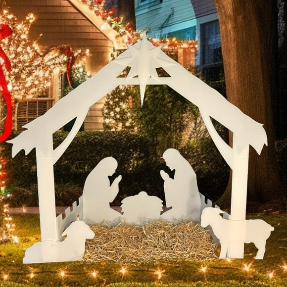 Holy Family Scene | Nativity Scene | The Birth of Jesus | Nativity Set | Yard Decoration for Holiday Xmas Outdoor Lawn Christmas Eve Decor, Easy to Assemble, Compact Storage, Waterproof - White