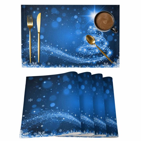 Christmas Striped Xmas Tree Placemats Set of 6,Wipeable Washable Table Mats for Dining Tables, Winter Snowflake Shining Star Place Mats for Kitchen Event Party Tabletop Decor