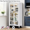 thumbnail image 3 of Oufan 65" Kitchen Pantry Storage Cabinet with Wheels, Freestanding Cupboard with Transparent Door & Adjustable Shelves, Food Pantries Cabinets,White, 3 of 7