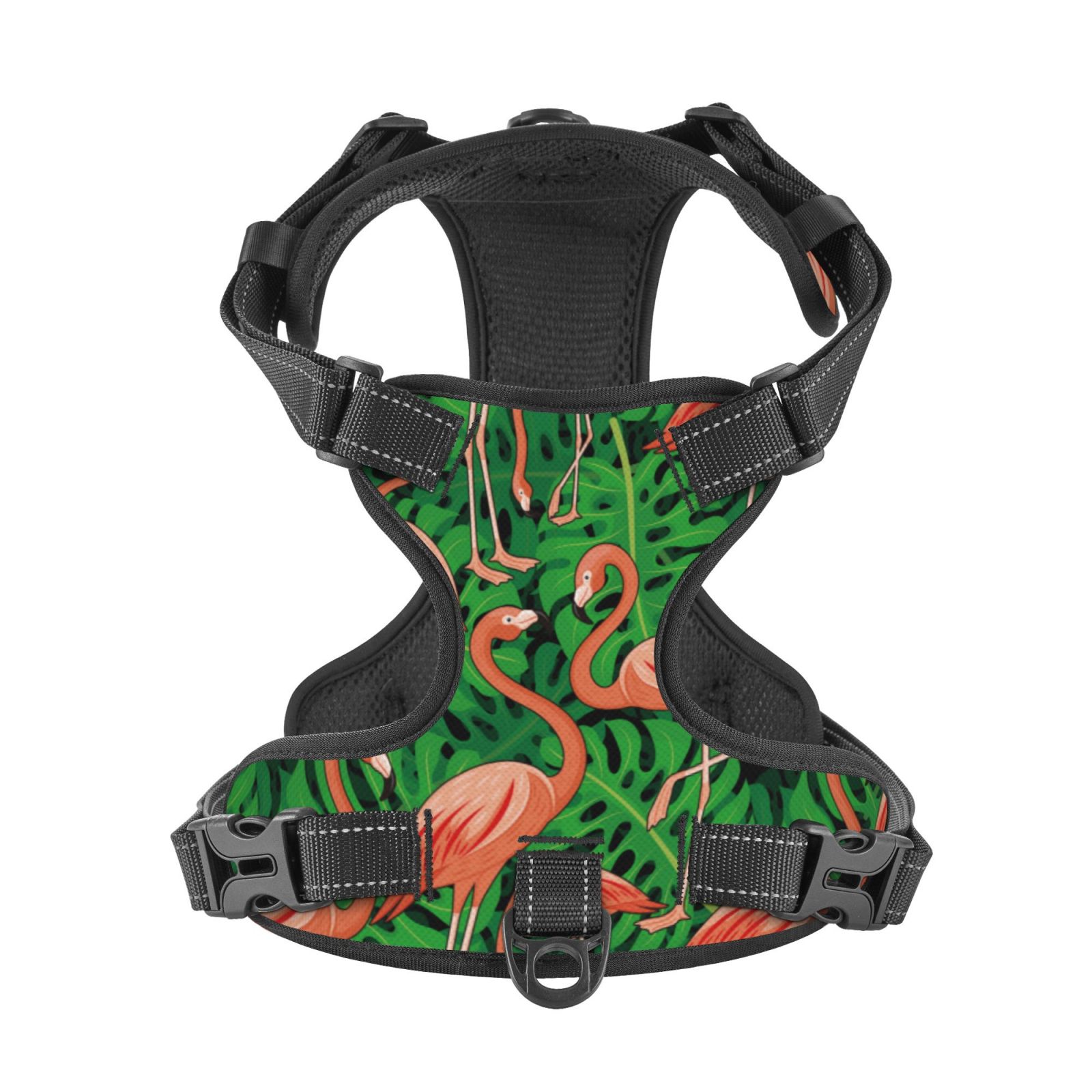 Kdxio Flamingo Print No Pull Dog Harness Adjustable Reflective Oxford Easy Control Medium Large Dog Harness for Training and Everyday-Large