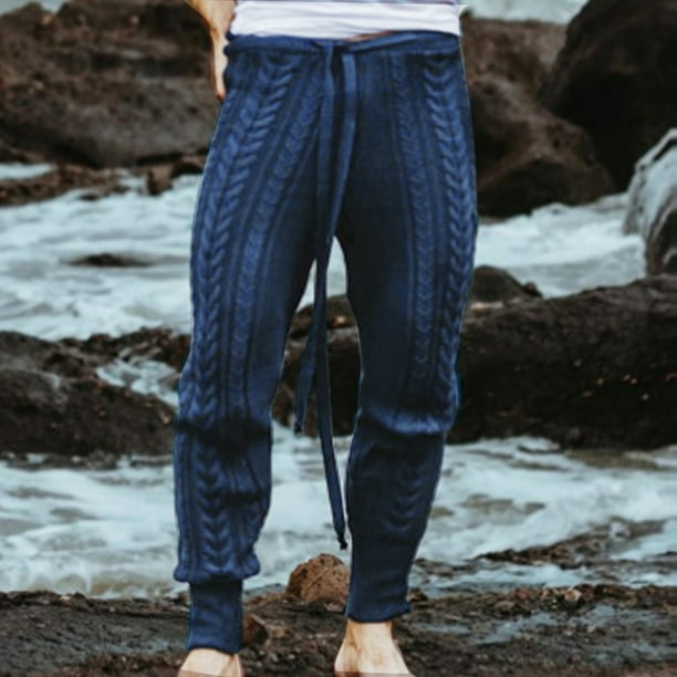 Pantalones deportivos casuales con cintura elástica y cordones para hombre