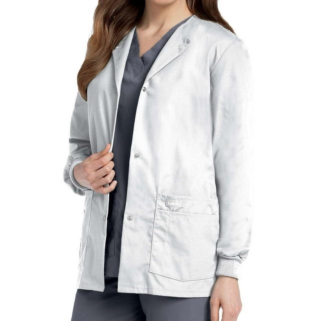 Landau Veste d'Uniforme de Préparation à Col Rond à Boutons-Pression 4 Poches pour Femmes Premium, Blanc, Moyen