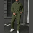 thumbnail image 2 of Men's 2 Piece Plaid Jacquard Track Suit - Quarter Button Polo Sweatshirt & Jogger Pants Set,Army Green,X-Large, 2 of 6