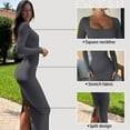 thumbnail image 5 of OQQ Women's Long Sleeve Dress Square Neck Ribbed Bodycon Long Soft Dresses, 5 of 7
