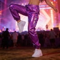thumbnail image 3 of Mifsaly Shiny Metallic Holographic Joggers Women Cuffed Ankles High Waist Jogger Party Dance Night Out Clubwear with Pockets S, 3 of 6