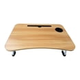 thumbnail image 3 of Escritorio portátil pequeño, mesa plegable, soporte para portátil con portavasos y soporte para teléfono, ideal para cama, sofá, trabajo, juegos, marrón, 3 of 9