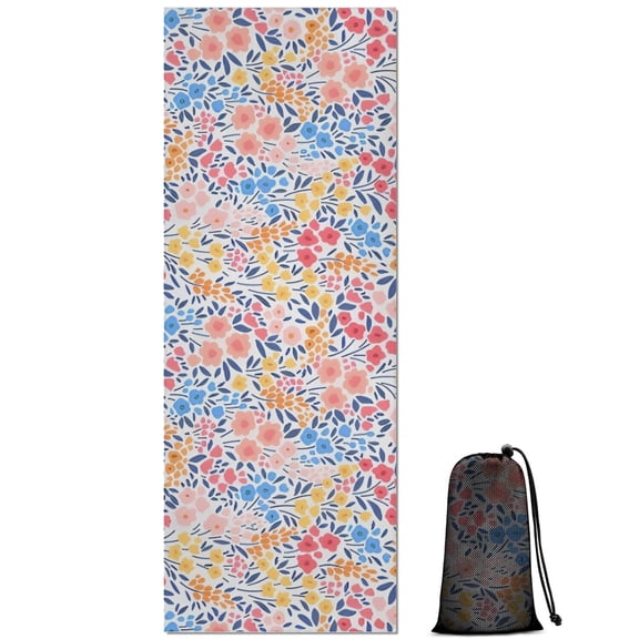 Pink Pioneer Flower Pattern Hot Yoga Mat Towel Non Slip for Hot Yoga - Quick-Drying Yoga Mat Cover with 4 Corner Pockets with Travel Bag - Hot Yoga Towel Non Slip Grip Moisture Wicking Sweat 70"x26"