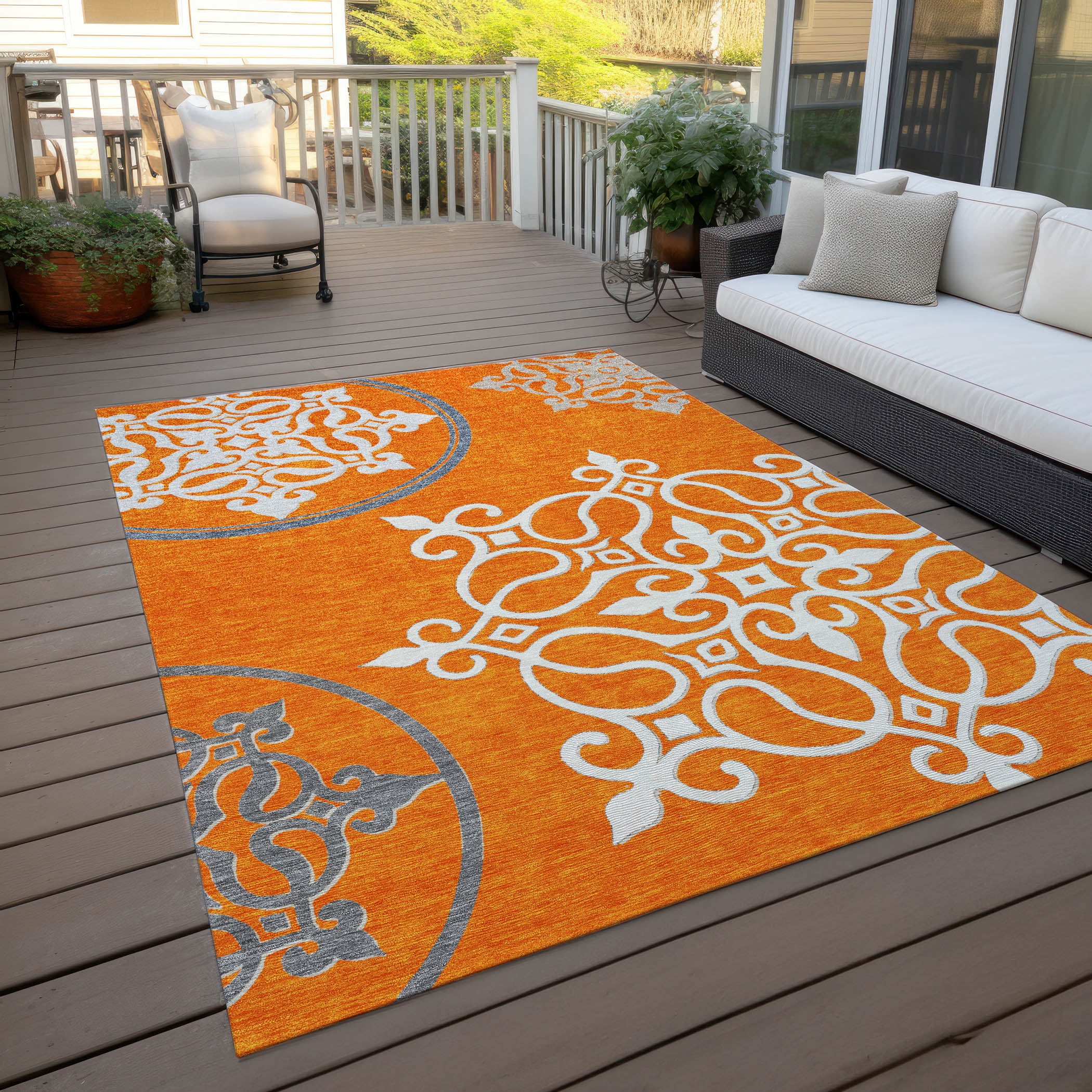 Addison Rugs Chantille Indoor/Outdoor Transitional Scrolls Orange Washable Rectangle Rug, 2'6" x 3'10"