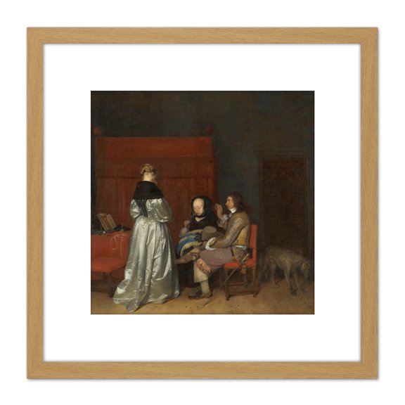 Ter Borch Gallant Conversation Paternal Admonition 8X8 Inch Square Wooden Framed Wall Art Print Picture with Mount