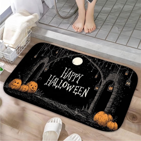 1pc Happy Halloween Absorbent Non-Slip Bathroom Thickened Flannel Rug Decor,Soft,Quick Drying,Suitable For Indoor/outdoor Use,Bathrooms,Bedrooms,Kitchens,Terrace,Laundry Rooms,16"x24"
