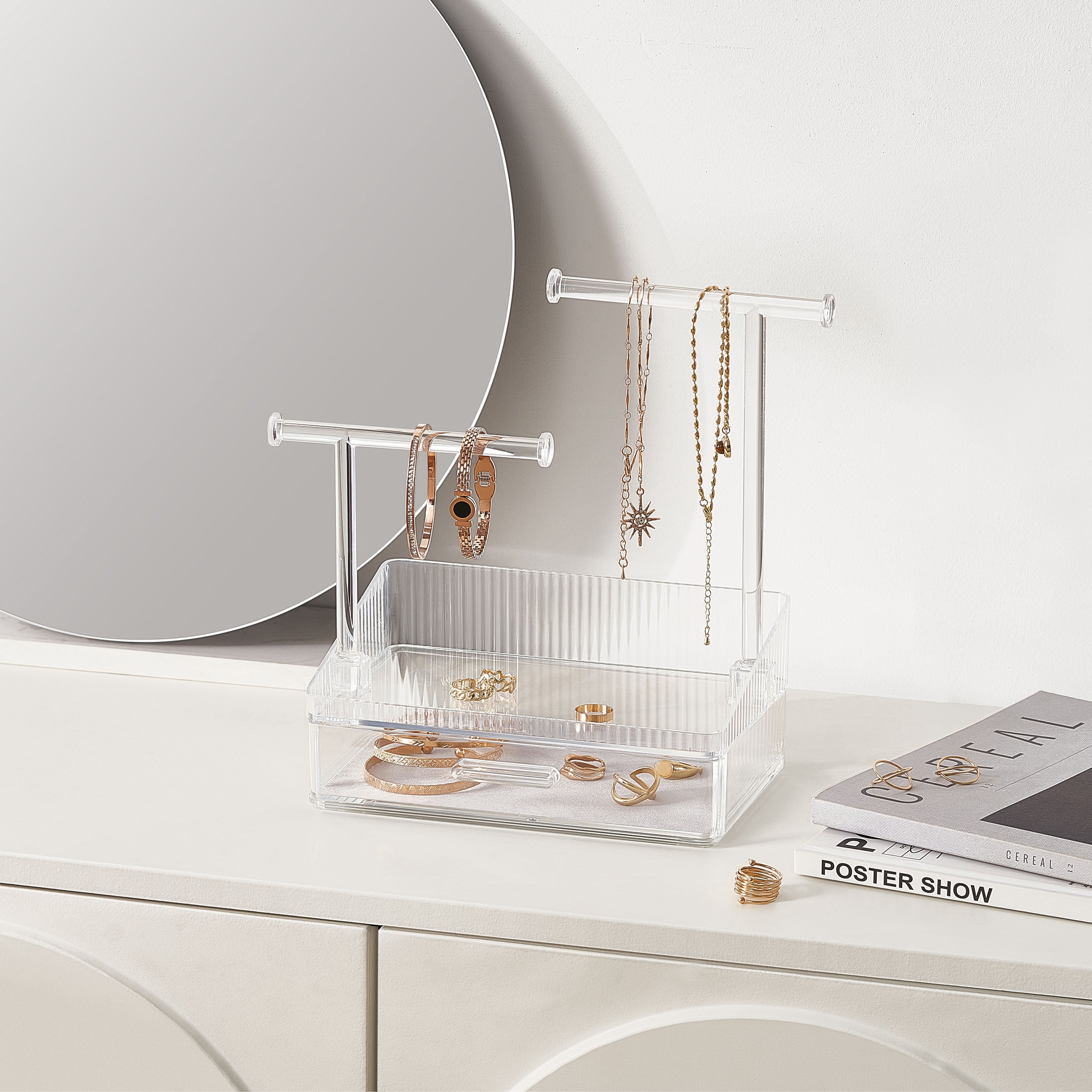 Premium Tiered Necklace and Jewelry Organizer with Built-In Drawer for Tangle-Free Storage