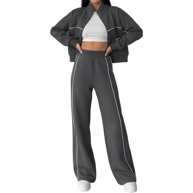 Conjunto Deportivo de Dos Piezas para Mujer, Ideal para Otoño Incluye Sudadera de Larga con Cremallera y Pantalón Gris Oscuro M