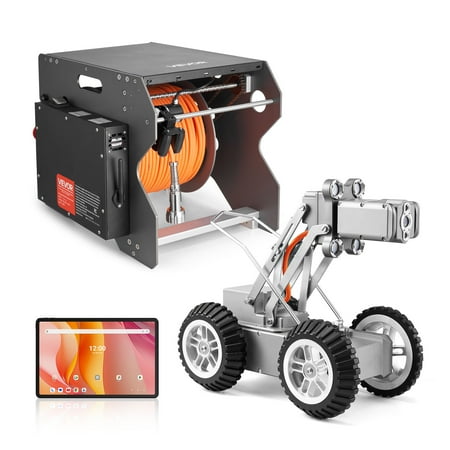 VEVOR Sewer Pipe Inspection Robot, 197FT Pipeline Detection Crawling Robot with 2MP Front/Rear Cameras & Touchscreen Tablet, IP68 Plumbing Camera with Lights & Distance Counter