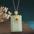 thumbnail image 1 of HOOUN Fashion Green Jade Jewelry Charm Pendant with Chain Necklace Gold Plated, 1 of 5