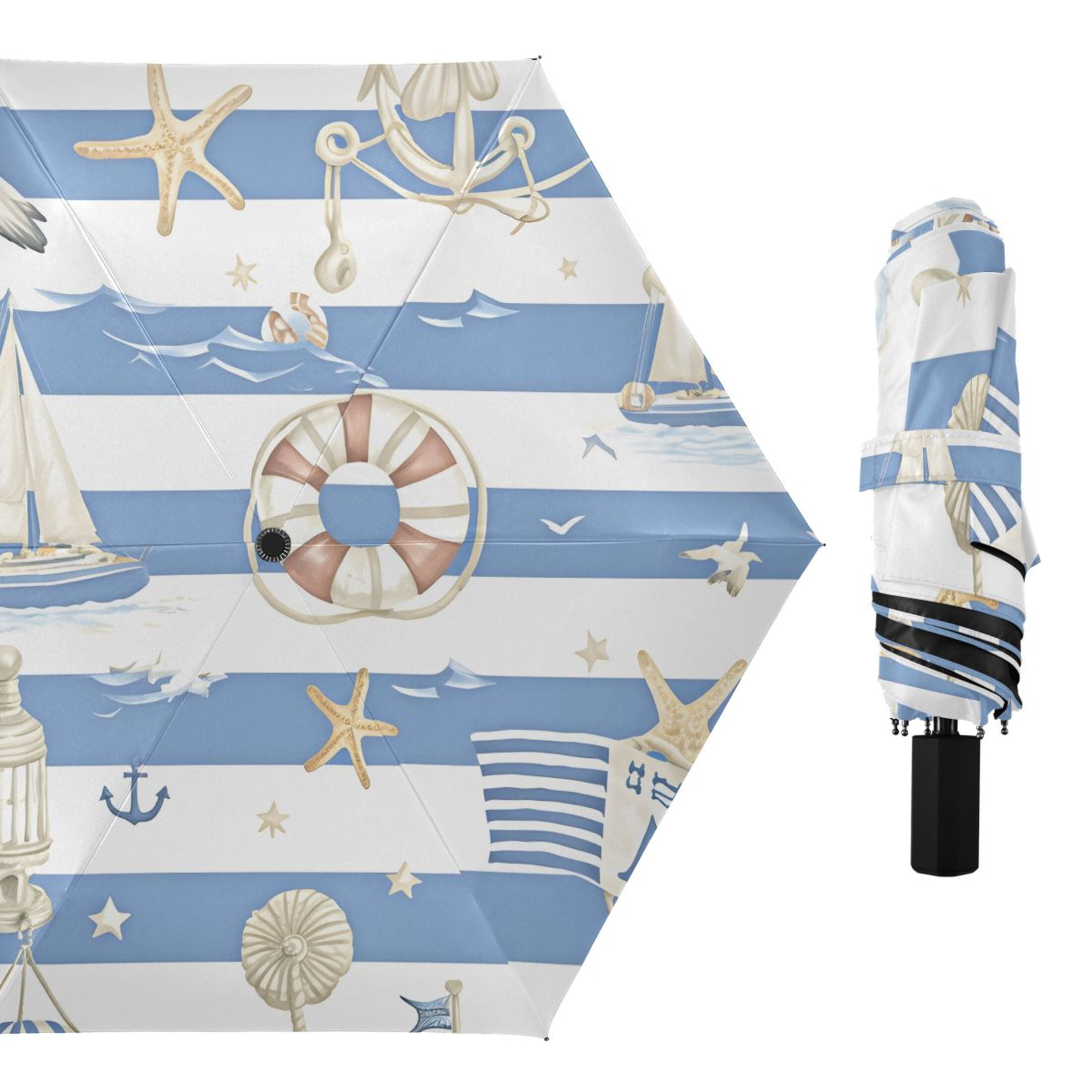 ALAZA Starfish Sailboat UPF 50+ Compact Folding Umbrella for Rain Travel Umbrella Packable