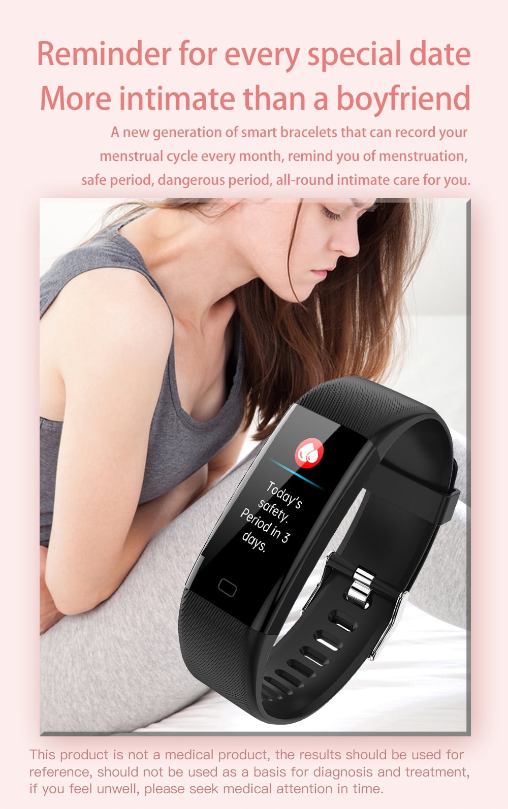 Laatikui F07T smart watch, 1.1-inch fitness high temperature warning bracelet